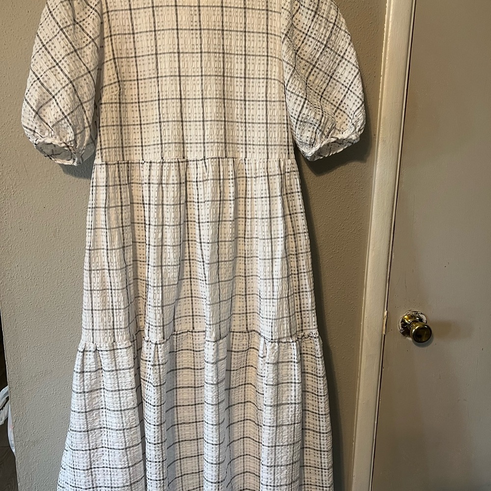 English Factory Plaid Dress with Puff Sleeves